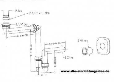 Raumspar - Siphon, Wandanschluss 32 + 40mm
