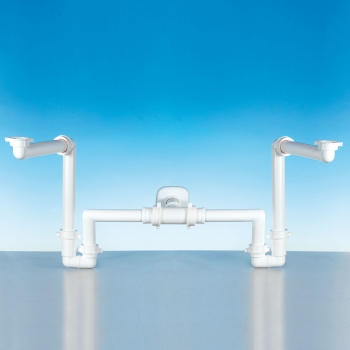 Raumspar - Siphon, Wandanschluss 32 + 40mm - Doppelwaschtisch